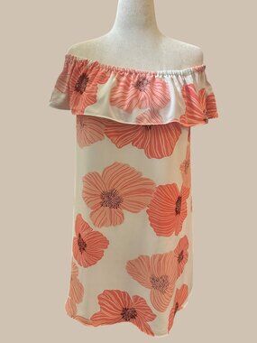 Off Shoulder Floral Dress Women’s Pink Peach Ruffle Mini Dress Spring Summer